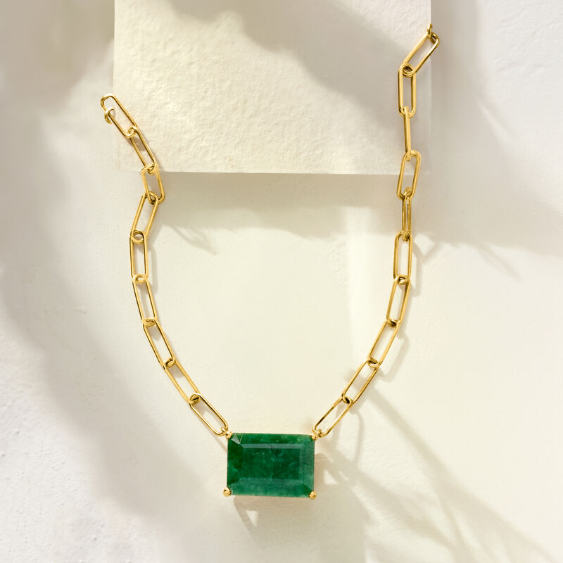 7.75 Carat Emerald Paper Clip Link Necklace in 18kt Gold Over Sterling. 18&quot; image number 2