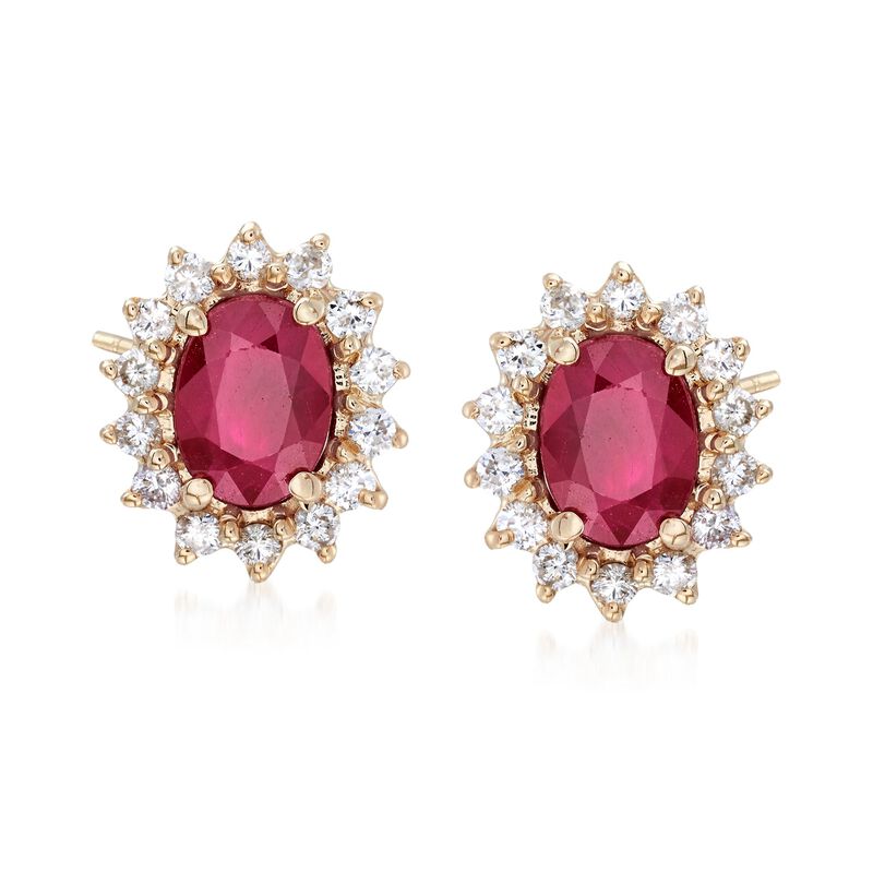 2.00 ct. t.w. Ruby and .56 ct. t.w. Diamond Stud Earrings in 14kt Yellow Gold  image number 0