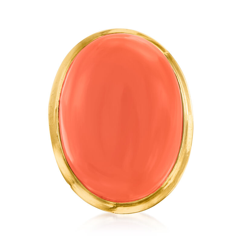 C. 1950 Vintage Red Coral Cocktail Ring in 14kt Yellow Gold image number 0