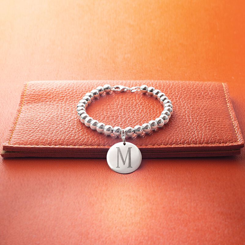 Italian 6mm Sterling Silver Bead Bracelet with Personalized Disc Charm image number 9