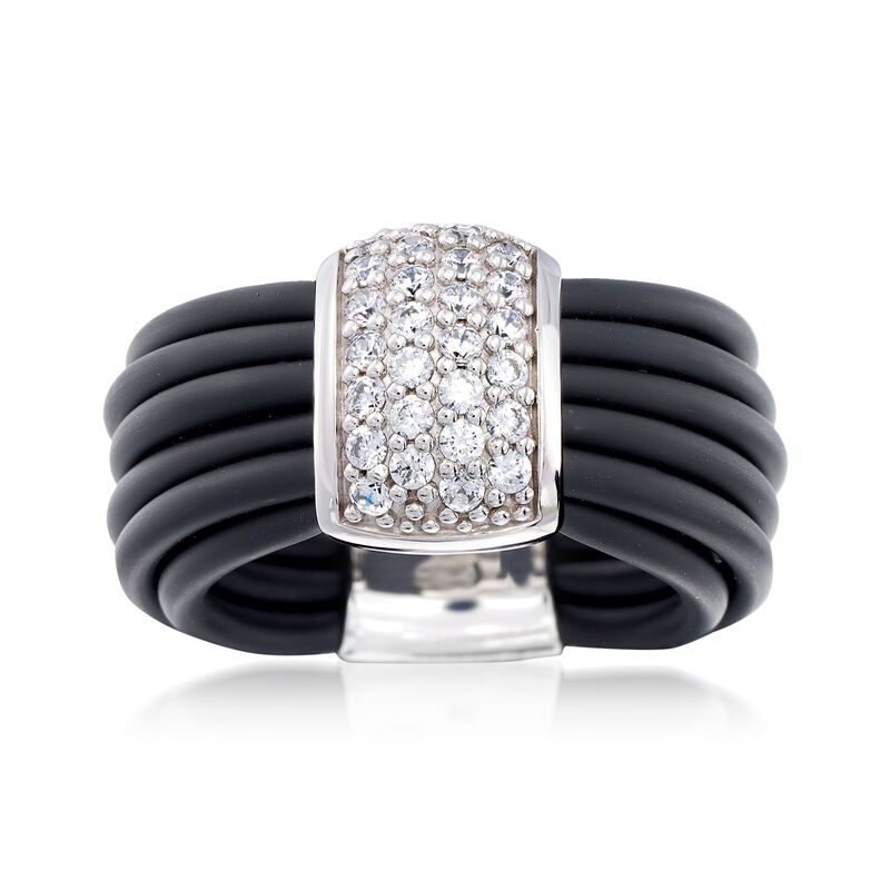 Belle Etoile &quot;Adagio&quot; .70 ct. t.w. CZ and Black Rubber Ring in Sterling Silver image number 0