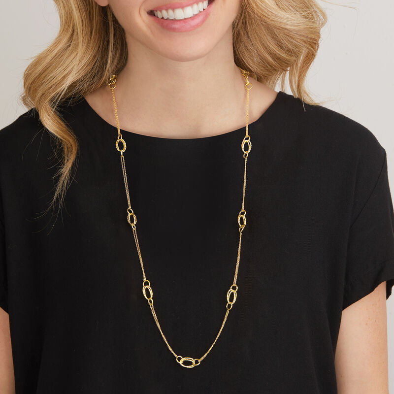 Italian 18kt Yellow Gold Round and Oval-Link Station Necklace image number 2