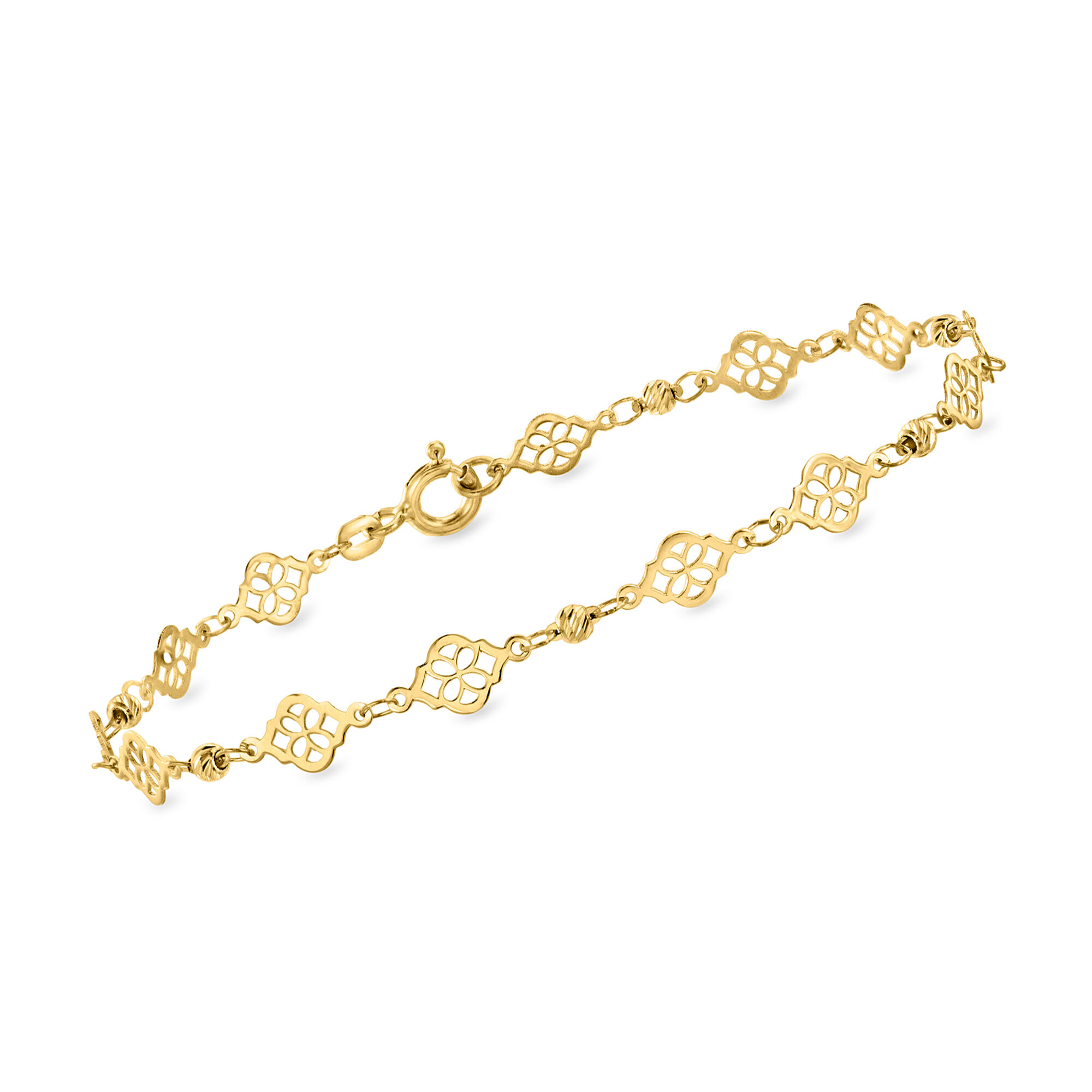Italian 10kt Yellow Gold Ricami Floral Station Bracelet | Ross Simons