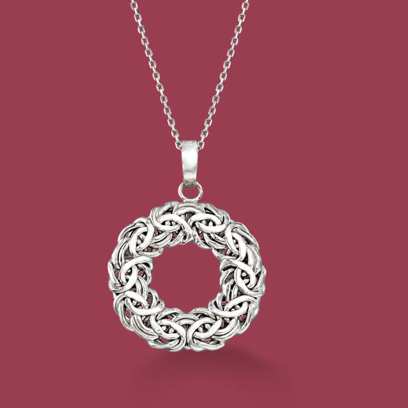 Sterling Silver Byzantine Circle Pendant Necklace. 18&quot; image number 3