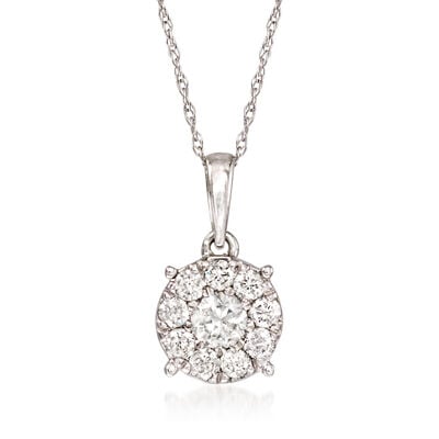 C. 1990 Vintage .50 ct. t.w. Diamond Cluster Pendant Necklace in 10kt White Gold