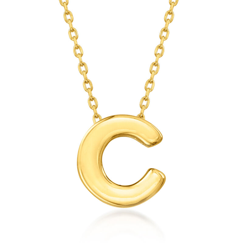 &quot;C&quot; - 14kt Yellow Gold Mini Initial Necklace. 17&quot; image number 0