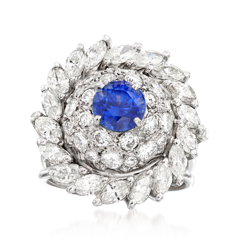 C. 1970 Vintage 3.75 ct. t.w. Diamond and 1.50 Carat Sapphire Cluster Ring in 18kt White Gold. Size 7 image number 0