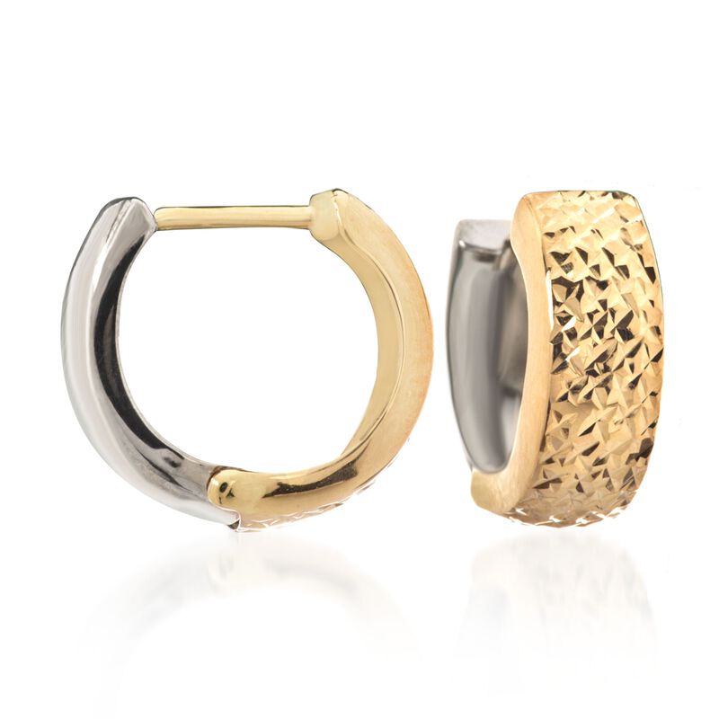 14kt Two-Tone Gold Reversible Diamond-Cut and Polished Huggie Hoop Earrings. 3/8&quot; image number 0