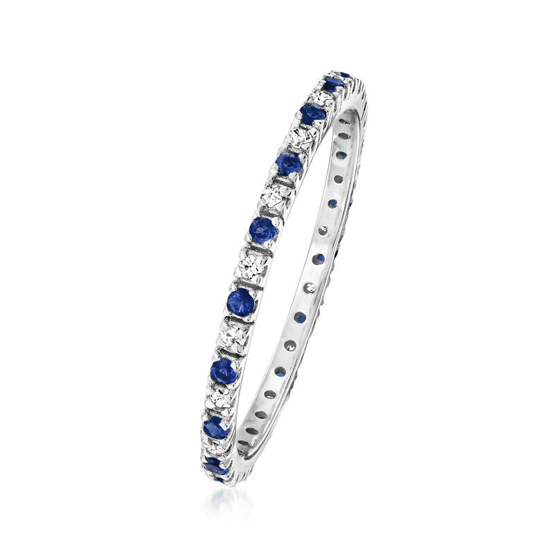 .18 ct. t.w. Sapphire and .13 ct. t.w. Diamond Eternity Band in 14kt White Gold image number 2