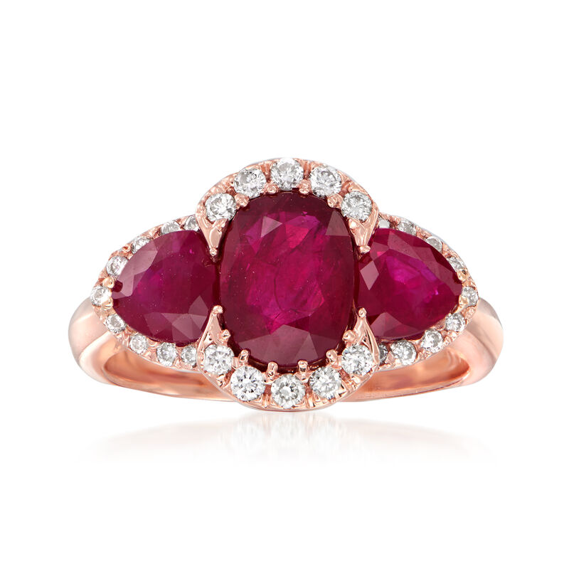 3.40 ct. t.w. Ruby and .27 ct. t.w. Diamond Ring in 14kt Rose Gold. Size 6 image number 0