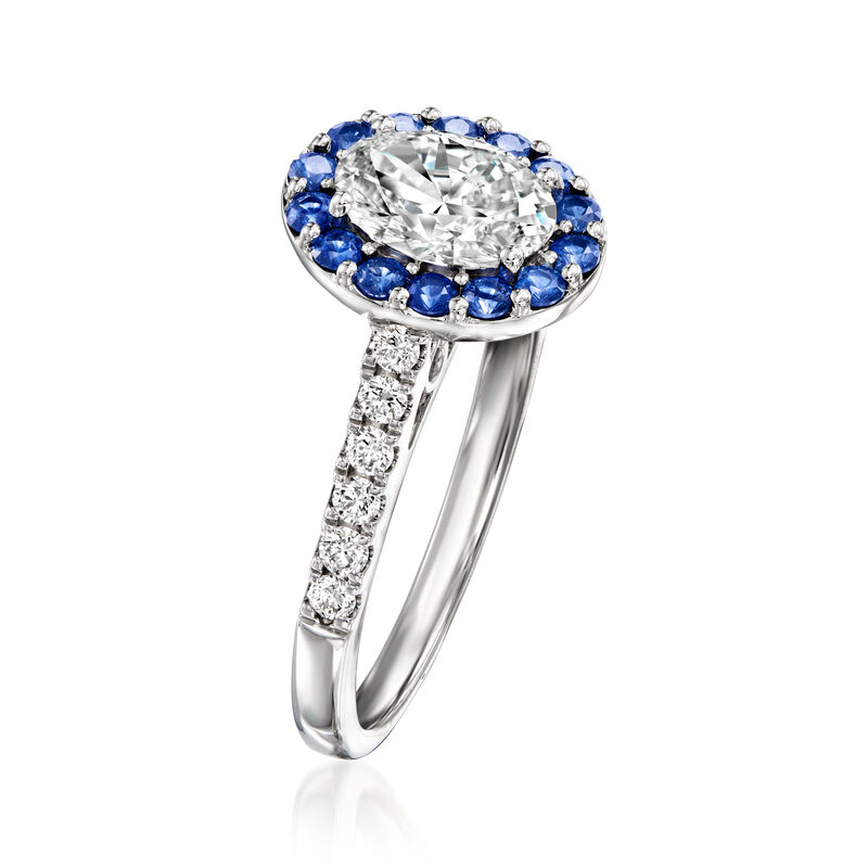 1.25 ct. t.w. Lab-Grown Diamond Ring with .40 ct. t.w. Sapphires in 14kt White Gold. Size 5 image number 2