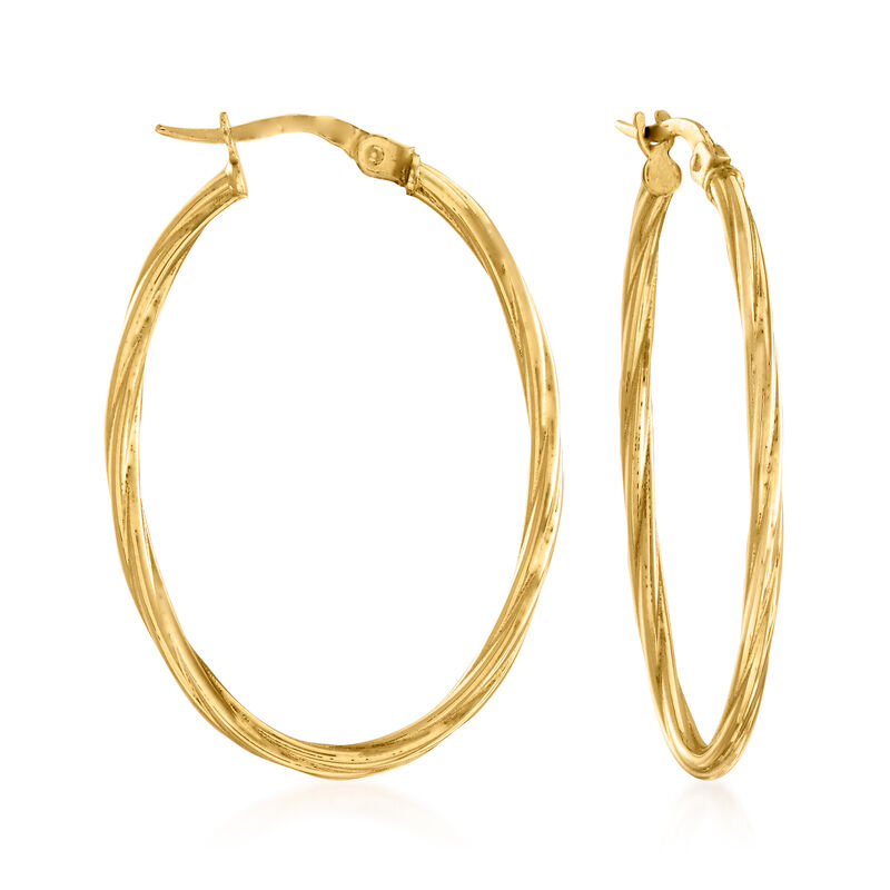 Italian 18kt Yellow Gold Oval-Shaped Twisted Hoop Earrings. 1 3/8&quot; image number 0