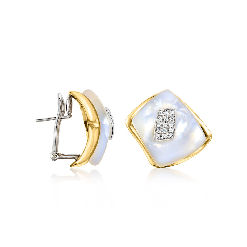 C. 1990 Vintage Talento Mother-of-Pearl and .35 ct. t.w. Diamond Earrings in 18kt Yellow Gold image number 2