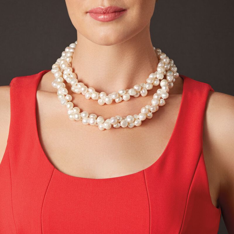 8-9mm Pink Cultured Pearl Endless Necklace with Free Sterling Silver Necklace Shortener image number 2