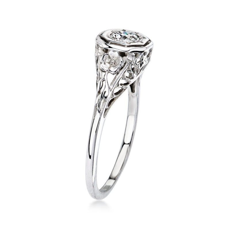 C. 1950 Vintage .25 Carat Diamond Filigree Ring in 18kt White Gold. Size 6.5 image number 2