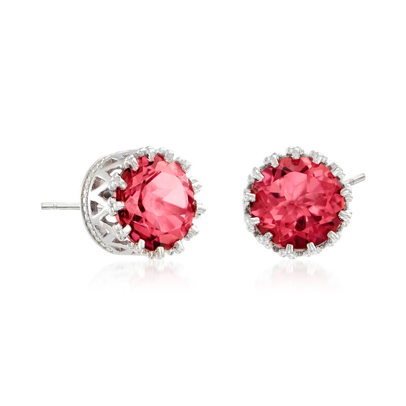 3.50 ct. t.w. Pink Quartz Crown Stud Earrings in Sterling Silver image number 2