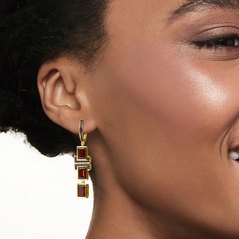 6.50 ct. t.w. Garnet and .20 ct. t.w. Black Spinel Drop Earrings in 18kt Gold Over Sterling  image number 1
