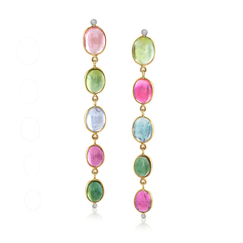 Mazza 18.00 ct. t.w. Multicolored Tourmaline and .10 ct. t.w. Diamond Drop Earrings in 14kt Yellow Gold image number 0