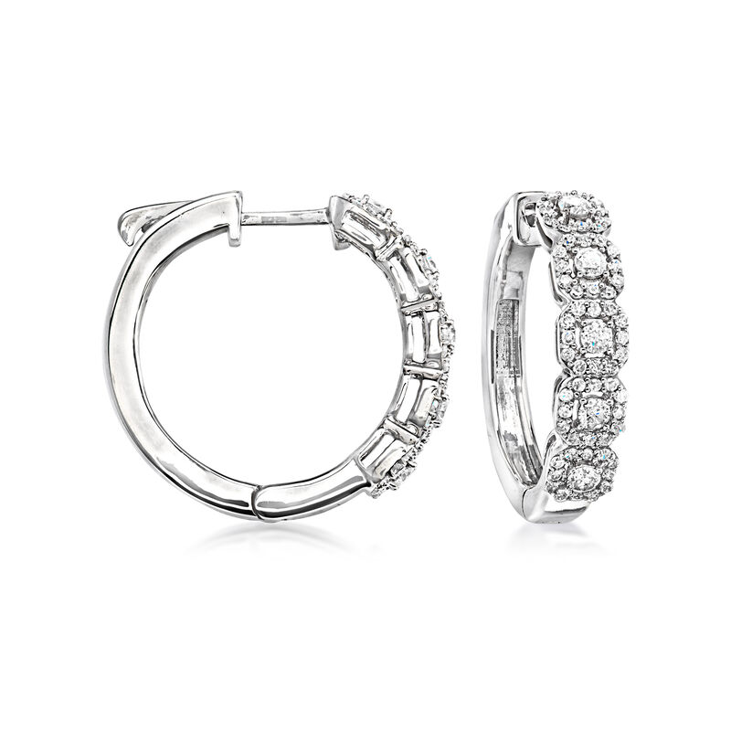 1.00 ct. t.w. Diamond Octagonal-Station Hoop Earrings in Sterling Silver. 7/8" image number 0