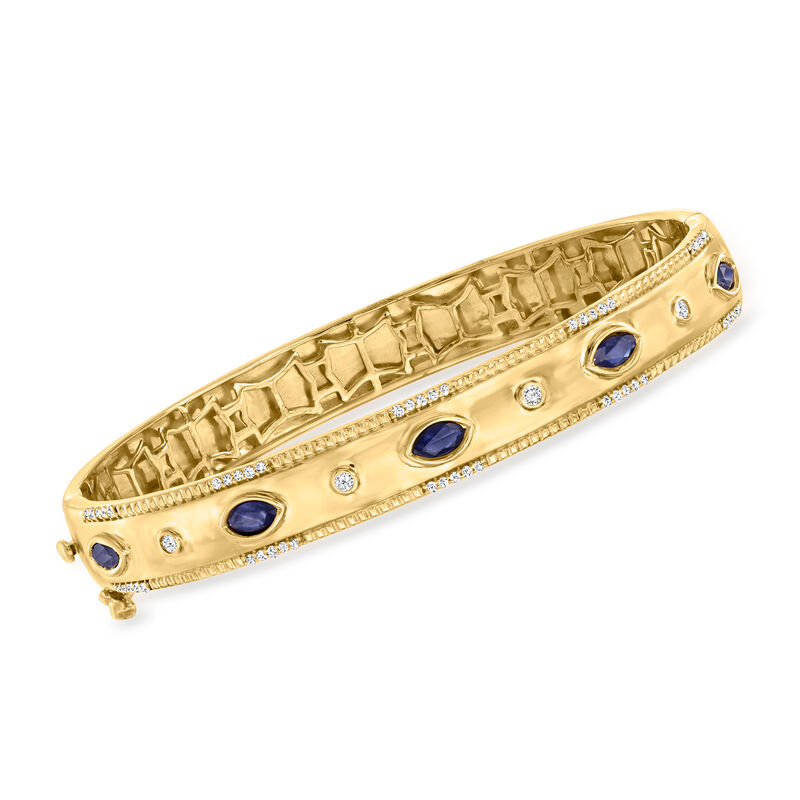 .90 ct. t.w. Sapphire and .26 ct. t.w. Diamond Bangle Bracelet in 18kt Gold Over Sterling image number 0