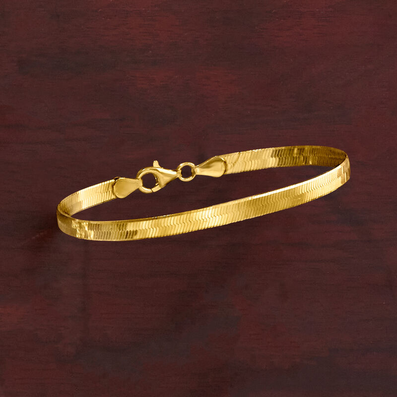 Italian 4mm 18kt Gold Over Sterling Herringbone Bracelet image number 2