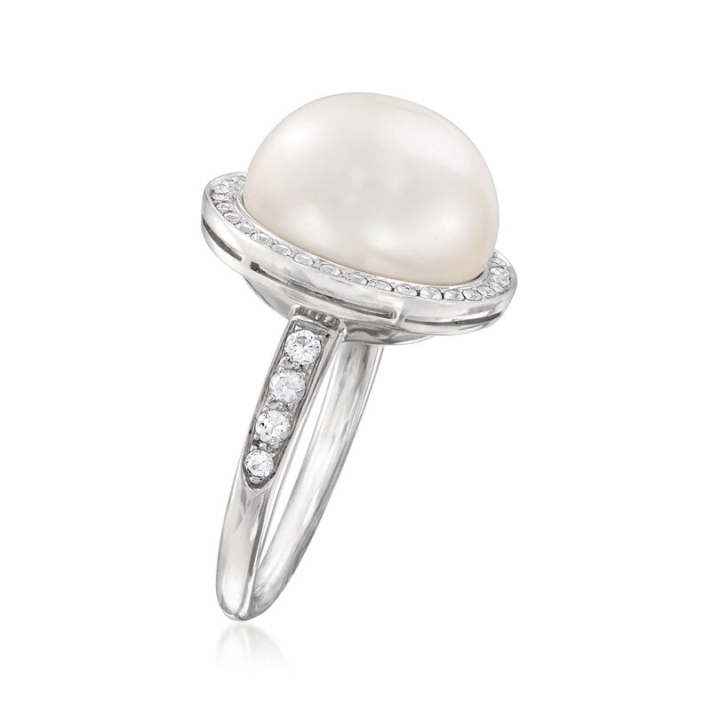 C. 2000 Vintage Mimi Milano 14mm Cultured Pearl and .50 ct. t.w. White Sapphire Ring in Sterling Silver image number 2