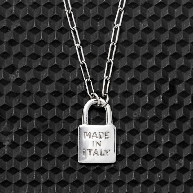 Italian Sterling Silver &quot;Made in Italy&quot; Lock Paper Clip Link Necklace. 20&quot; image number 3