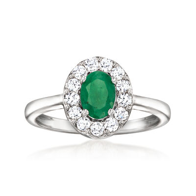 .70 Carat Emerald Ring with .40 ct. t.w. Lab-Grown Diamonds in Sterling Silver