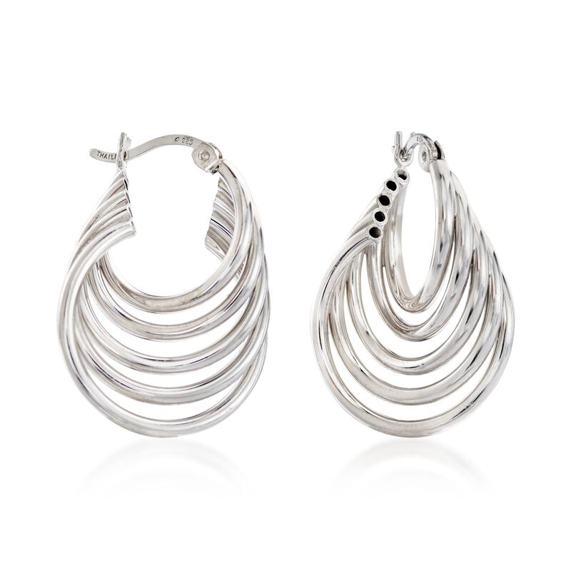 Sterling Silver Twisted Multi-Hoop Earrings. 1&quot; image number 0