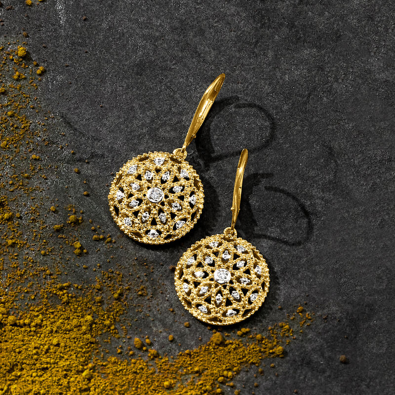 .10 ct. t.w. Diamond Floral Openwork Circle Drop Earrings in 18kt Gold Over Sterling  image number 2