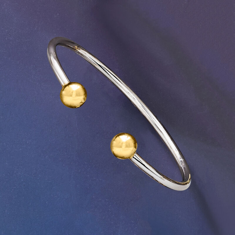 Italian Sterling Silver and 18kt Gold Over Sterling Ball Cuff Bracelet image number 2