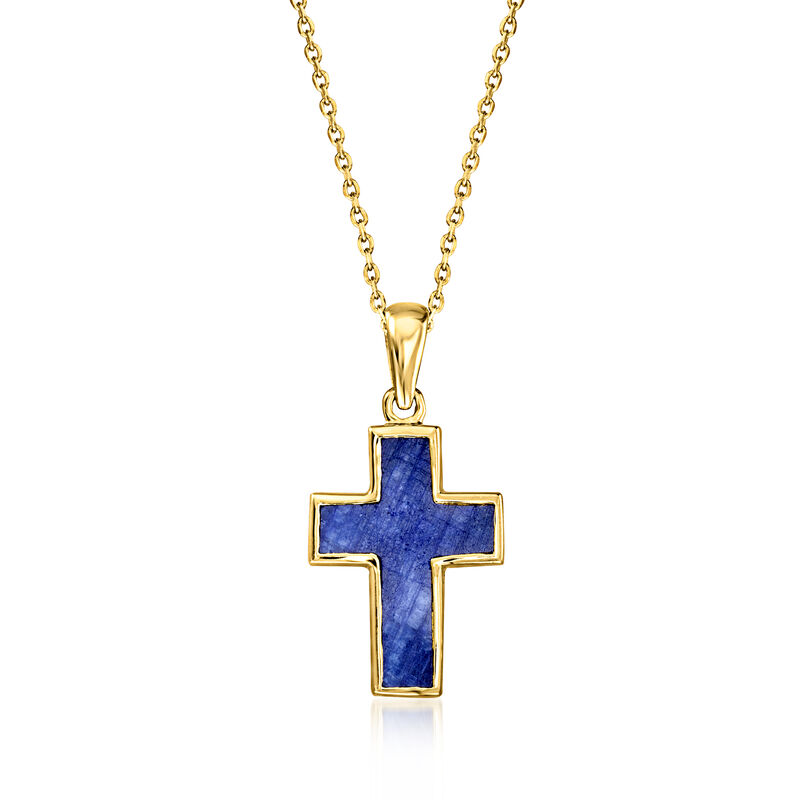3.20 Carat Sapphire Cross Pendant Necklace in 18kt Gold Over Sterling. 18" image number 1