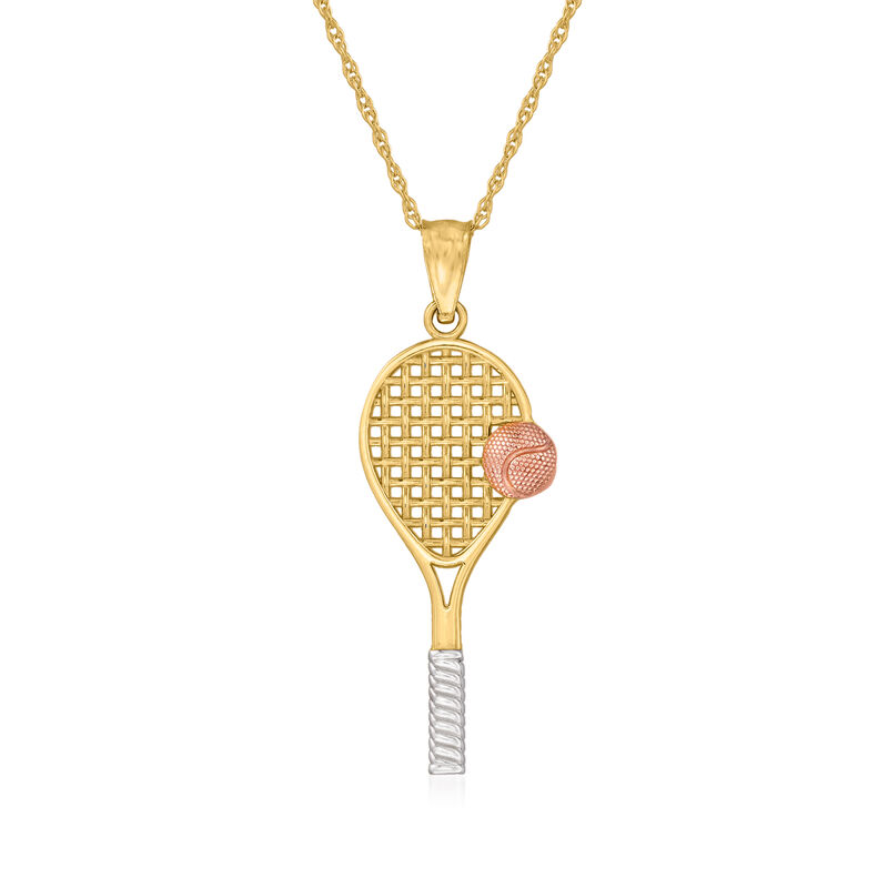 14kt Tri-Colored Gold Tennis Racket Pendant Necklace image number 0