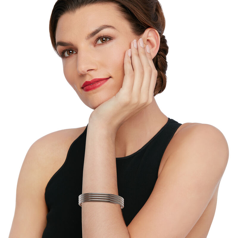 Italian Black Rhodium Over Sterling Jewelry Set: Four Polished Bangle Bracelets image number 1
