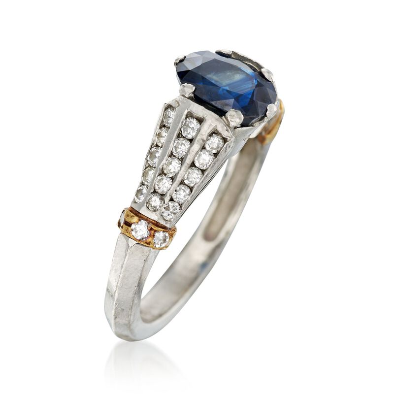 C. 1990 Vintage 1.65 Carat Sapphire and .55 ct. t.w. Diamond Ring in Platinum. Size 6 image number 2