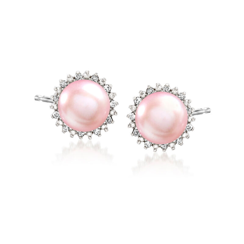 7-7.5mm Pink Cultured Pearl and .13 ct. t.w. Diamond Earrings in Sterling Silver image number 0