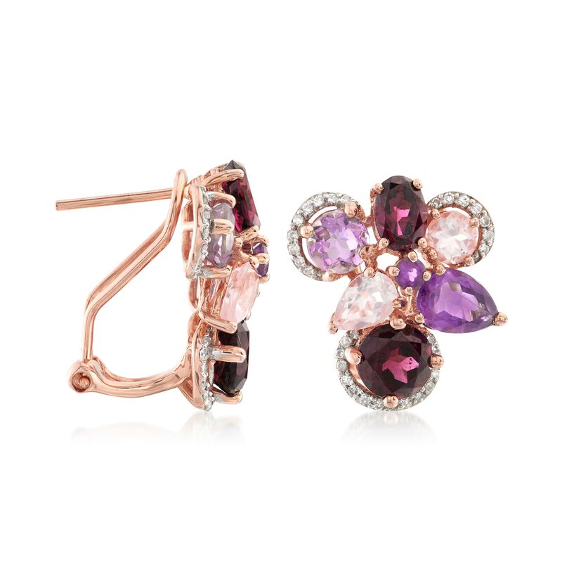 Rose Quartz and 6.50 ct. t.w. Multi-Stone Earrings with .25 ct. t.w. Diamonds in 14kt Rose Gold  image number 2