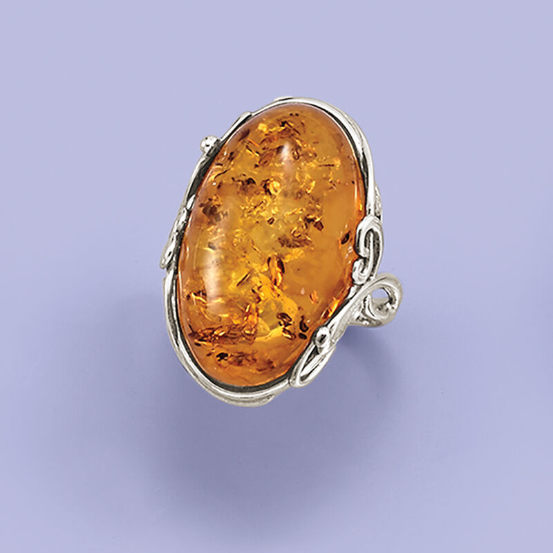Orange Amber Ring in Sterling Silver image number 4