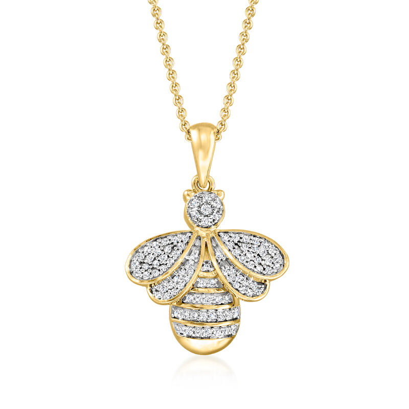 .33 ct. t.w. Diamond Bumblebee Pendant Necklace in 18kt Gold Over Sterling. 18&quot; image number 1