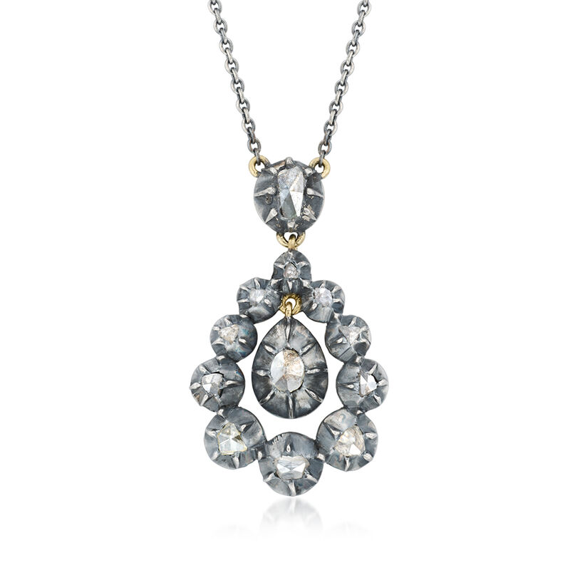 C. 1930 Vintage .35 ct. t.w. Diamond Pendant Necklace in Sterling Silver and 18kt Yellow Gold. 16" image number 0
