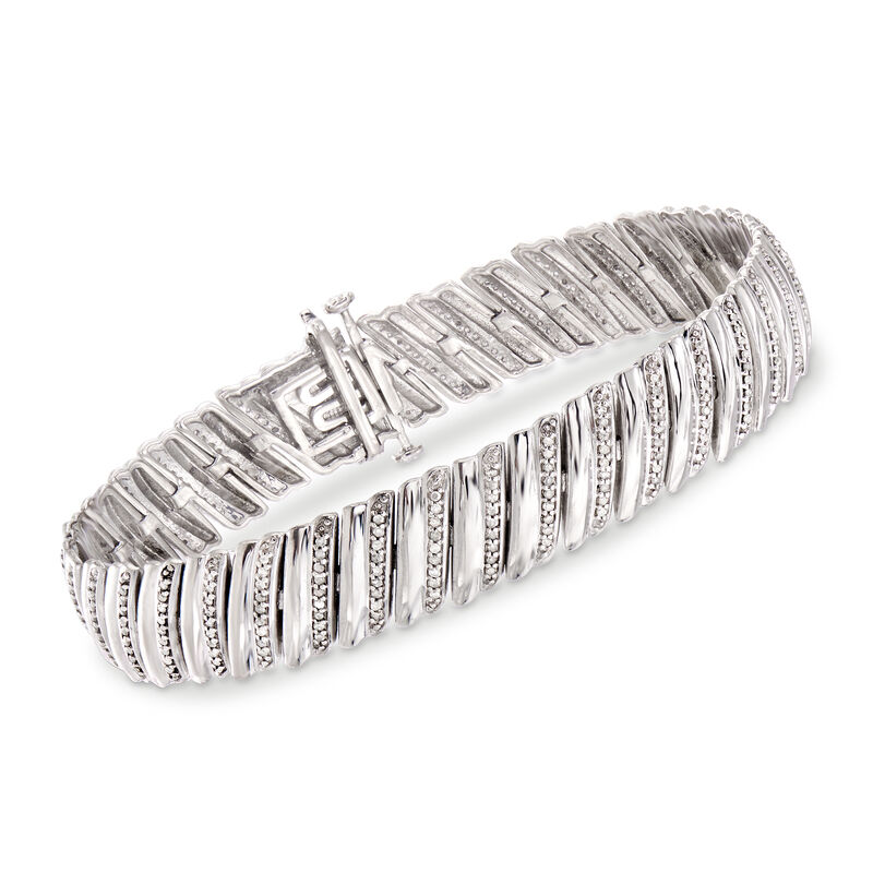 1.00 ct. t.w. Diamond Diagonal Bar Bracelet in Sterling Silver image number 0