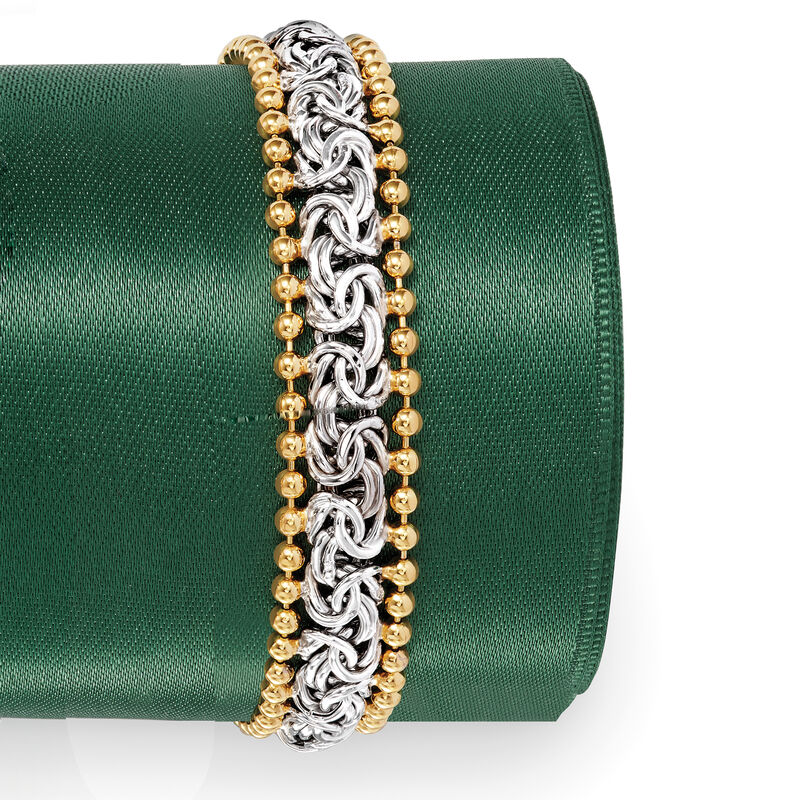 Two-Tone Sterling Silver Byzantine Beaded-Edge Bracelet image number 2