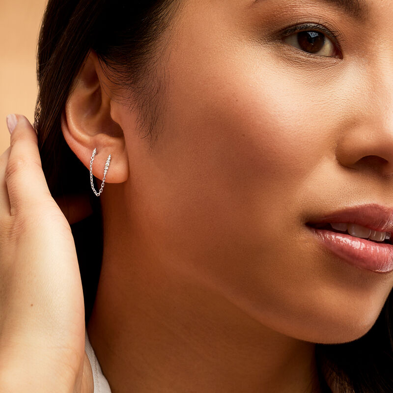 Diamond-Accented Double-Piercing Single Earring in Sterling Silver  image number 2