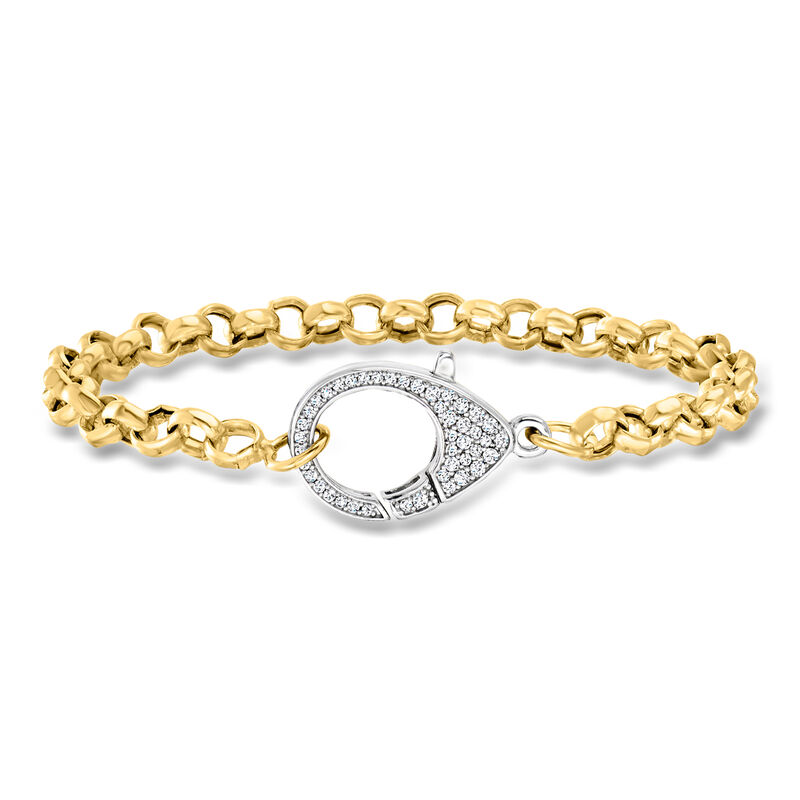 Italian .50 ct. t.w. CZ Oversized Lobster Clasp Bracelet in 18kt Gold Over Sterling and Sterling Silver image number 0