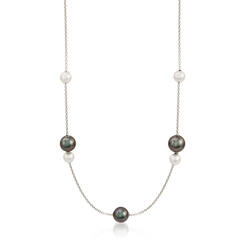 Mikimoto "Pearls in Motion" 7-10mm A+ Akoya and Black South Sea Pearl Necklace in 18kt White Gold image number 0