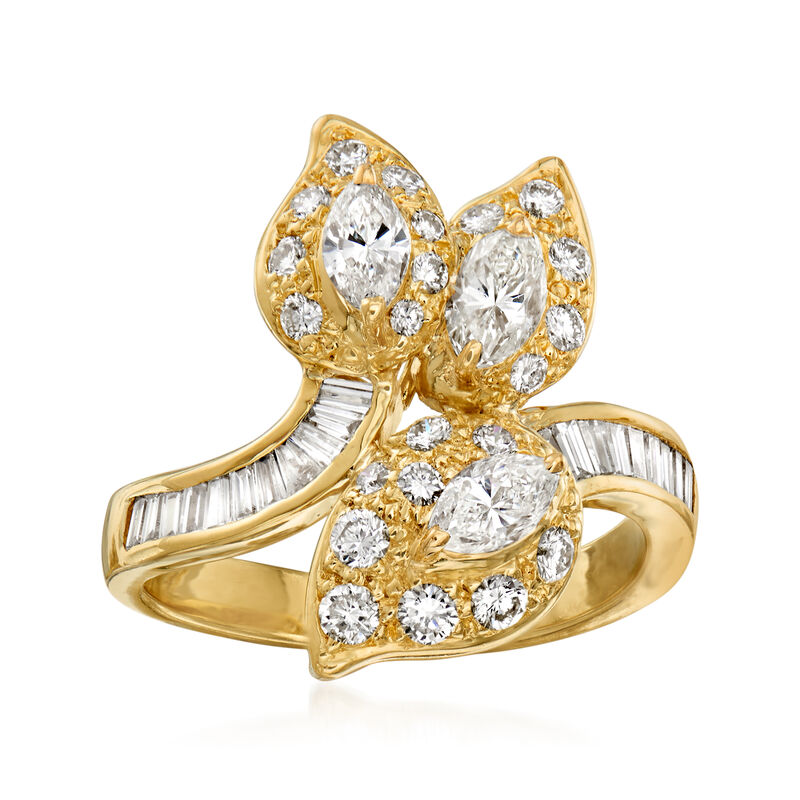 C. 1980 Vintage 1.55 ct. t.w. Diamond Leaf Ring in 18kt Yellow Gold. Size 6 image number 0