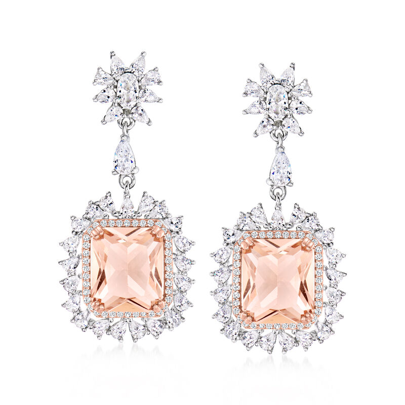 12.00 ct. t.w. Simulated Morganite and 3.65 ct. t.w. CZ Drop Earrings in Sterling Silver image number 0