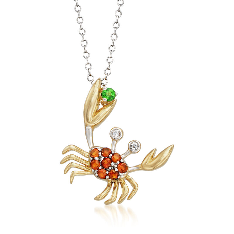 .30 ct. t.w. Multi-Gem Crab Pendant Necklace in Two-Tone Sterling Silver. 18&quot; image number 1