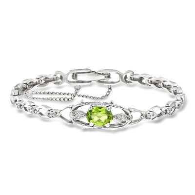 C. 1970 Vintage 1.25 Carat Peridot and .15 ct. t.w. Diamond Bracelet in 14kt White Gold