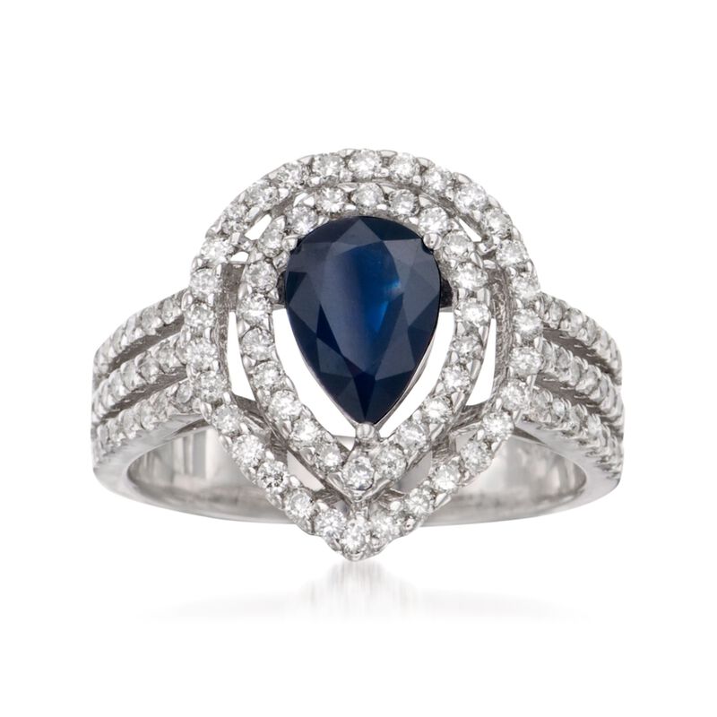 1.00 Carat Sapphire and .80 ct. t.w. Diamond Ring in 14kt White Gold image number 0